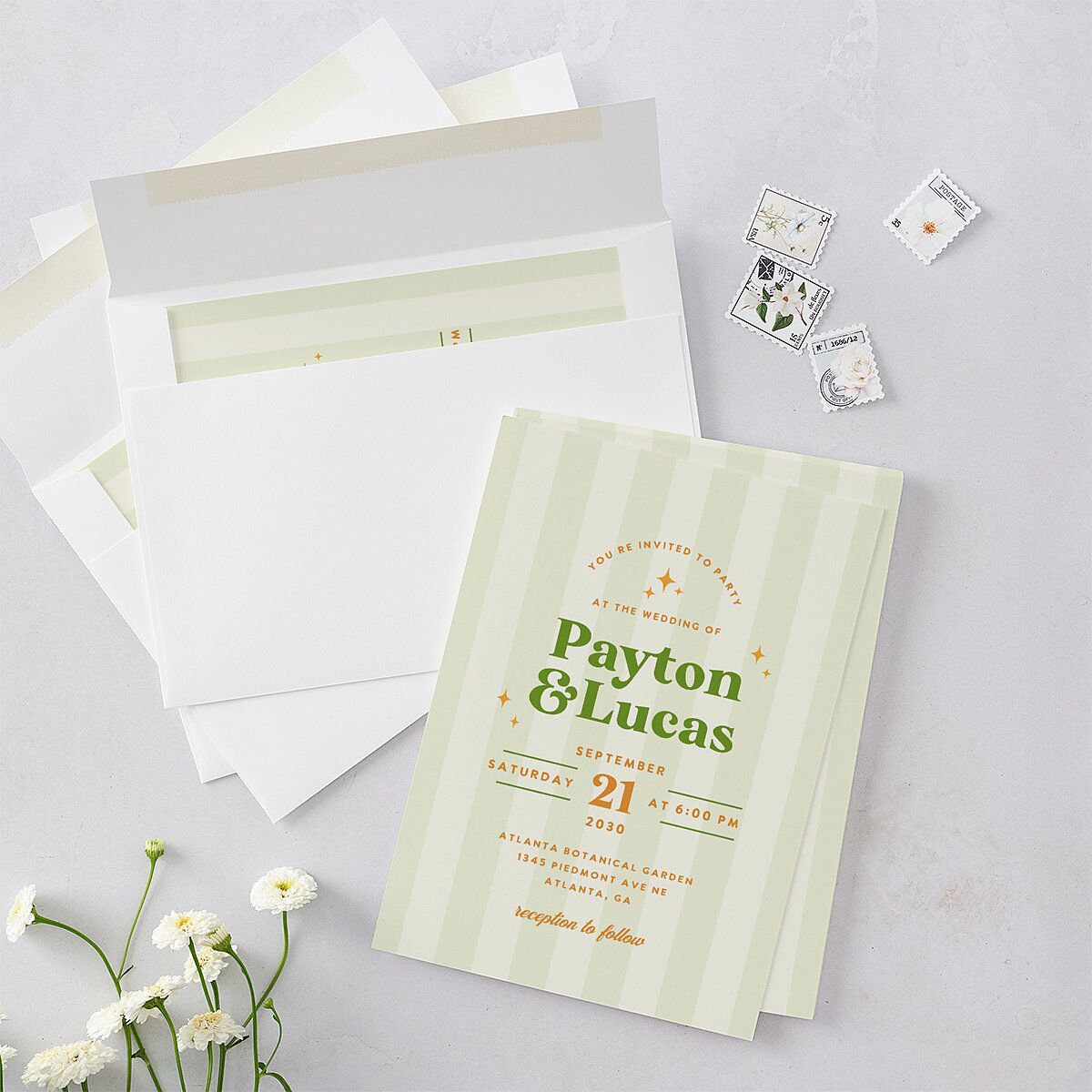 Colorful Retro Stripes Wedding Invitations Sea Foam Signature Blank No Standard