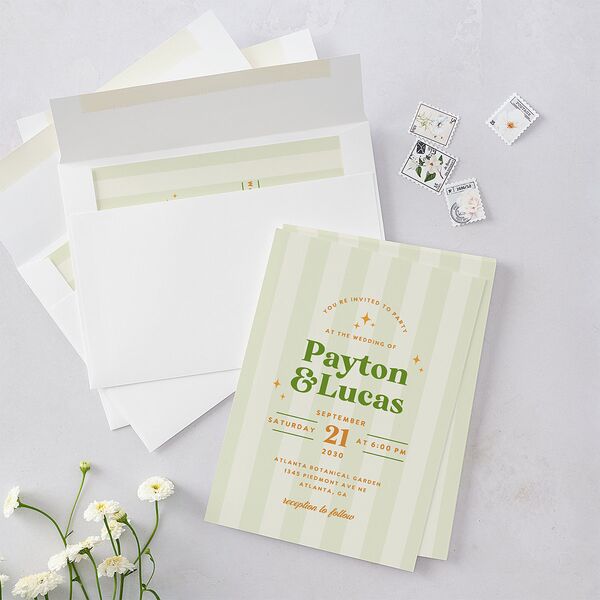 Colorful Retro Stripes Wedding Invitations Sea Foam Signature Blank No Standard