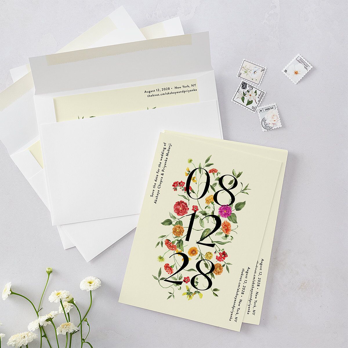 Ascending Garland Save The Date Cards Cream Signature smooth Blank No