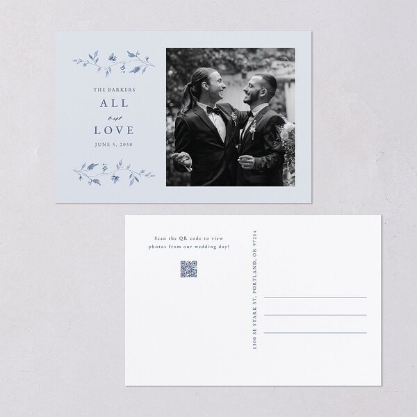 Timeless Floral Photo Thank You Postcards Dusty Blue