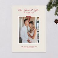 Our Greatest Gift Minimalist Bow Baby Announcement Holiday Cards Cream Signature Blank Portrait  Standard