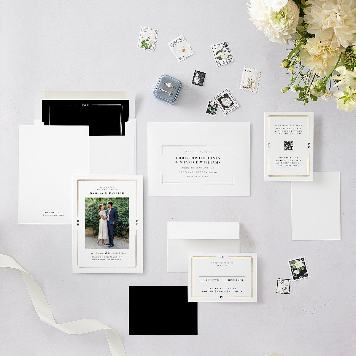 Framed Photo Foil Wedding Invitations Gold Pure White Signature Blank No Standard