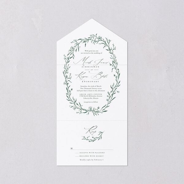Illustrated Vines All-in-One Wedding Invitations Hunter Green Signature Light Both Recipient and Return Addresses No