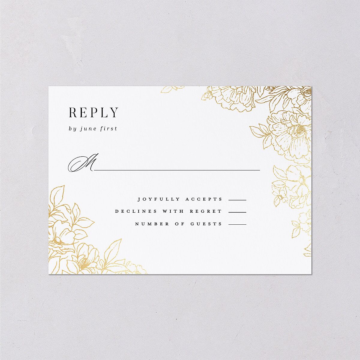 Gilded Florals Wedding Response Cards Gold Blossom Signature