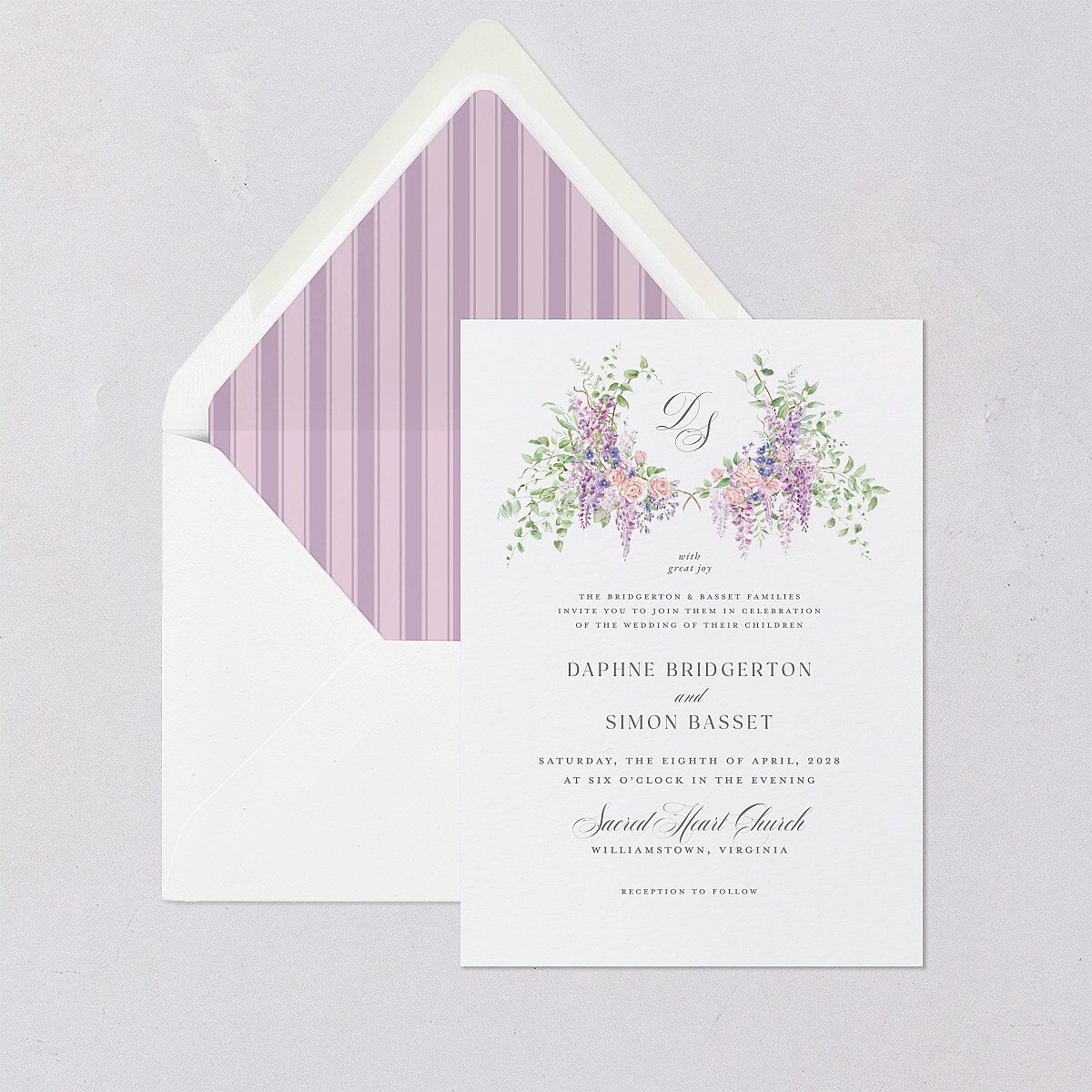 Formal Wisteria Garden Crest Euro Envelope Liners Purple Haze Luxe