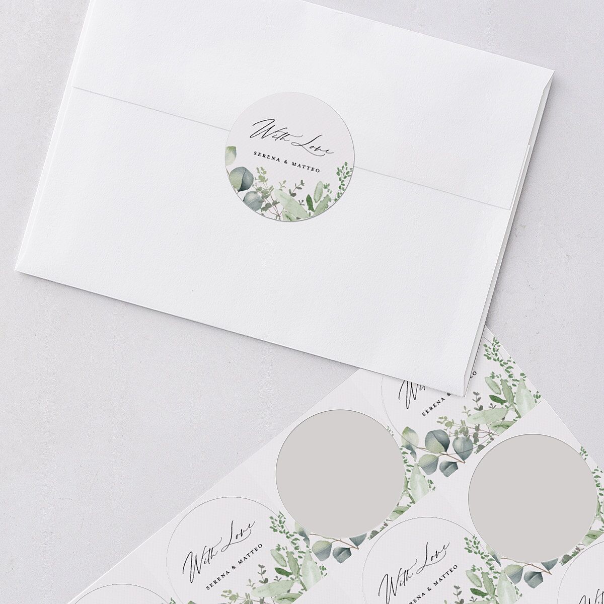 Shining Greenery Wedding Stickers Off-White Circle