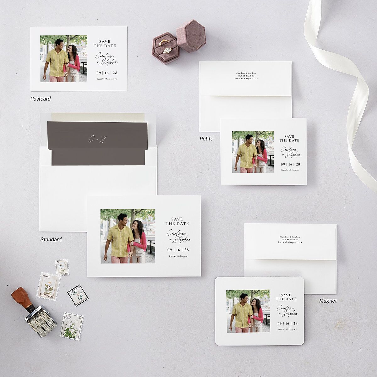 Simple Square Save the Date Cards Pure White Signature smooth Blank No Standard