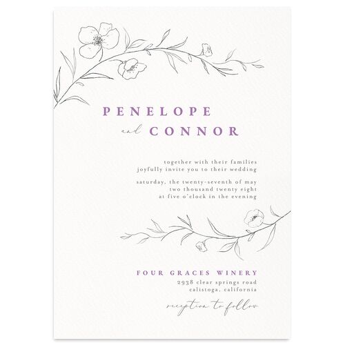 Graceful Botanical Wedding Invitations Purple Petal Signature Blank No Standard