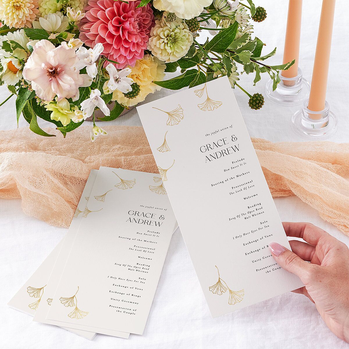 Ginkgo Leaves Wedding Programs Gold Champagne Signature