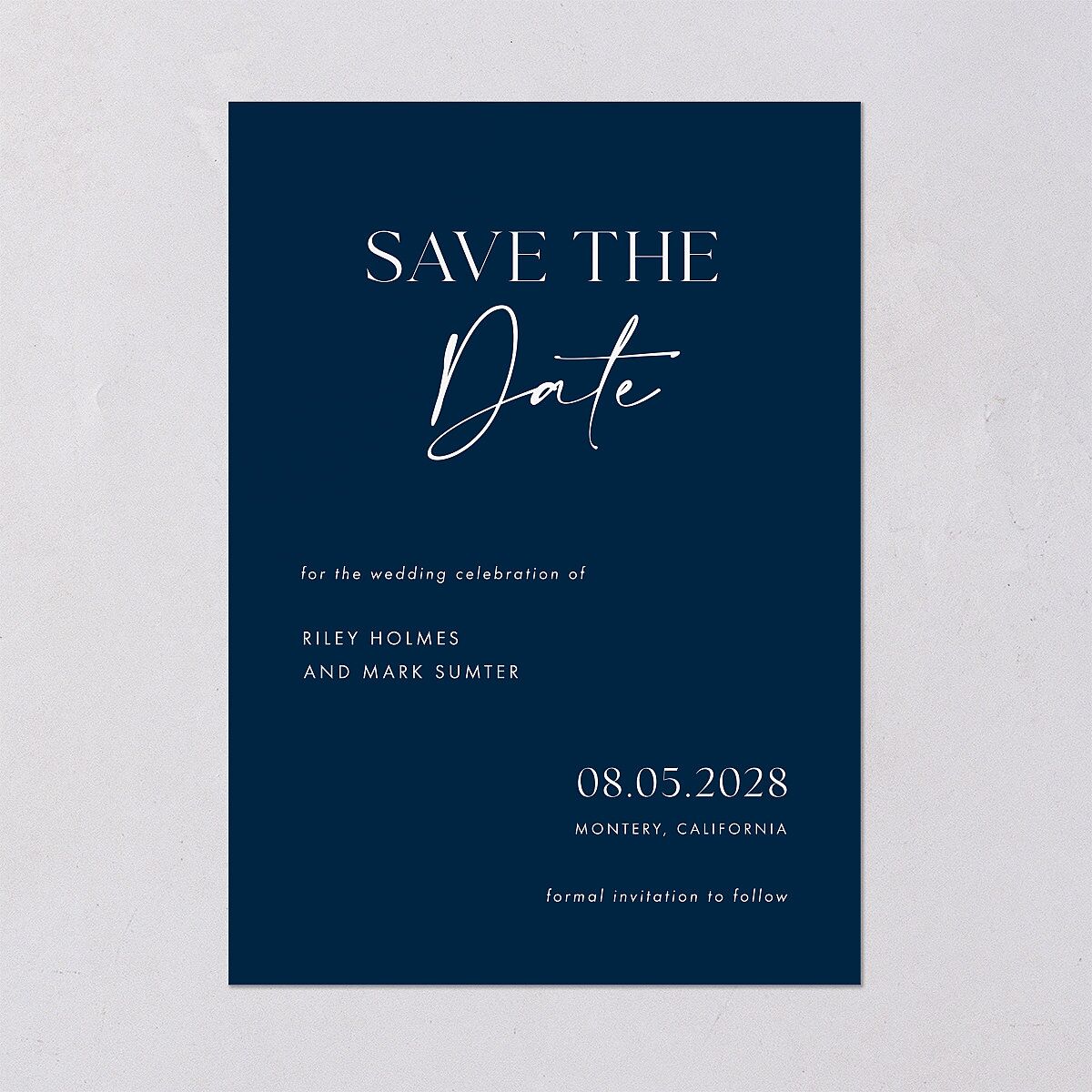 Modern Contrast Save The Date Cards Navy Signature smooth Blank No Standard