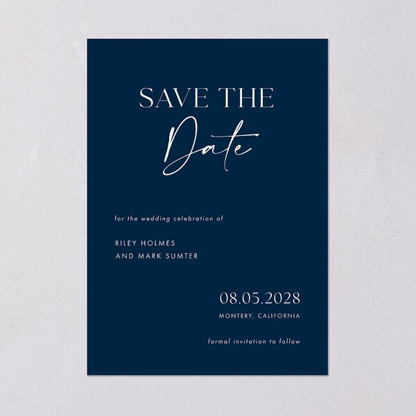 Modern Contrast Save The Date Cards Navy Signature smooth Blank No Standard