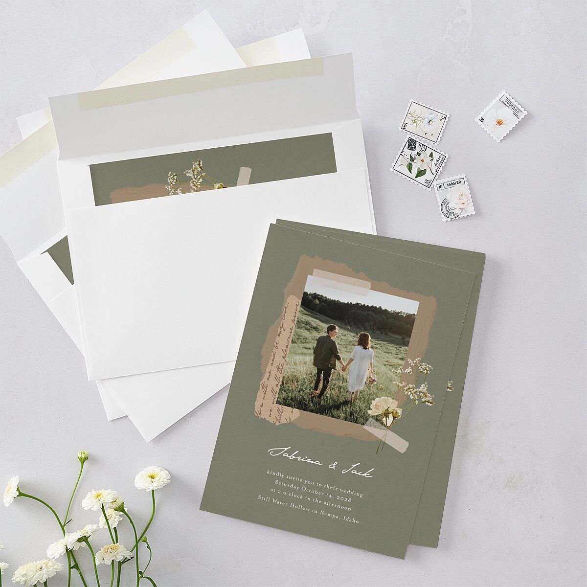 Scrapbook Photo Wedding Invitations Thyme Signature Blank No Standard