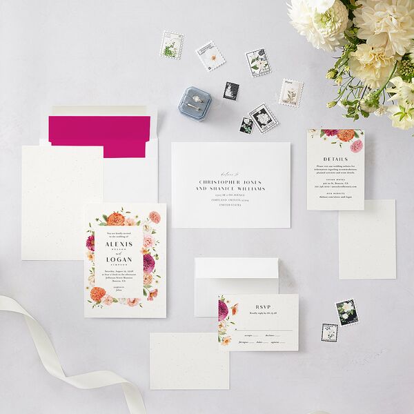 Blooming Dahlias Wedding Invitations Hot Pink Signature Blank No Standard