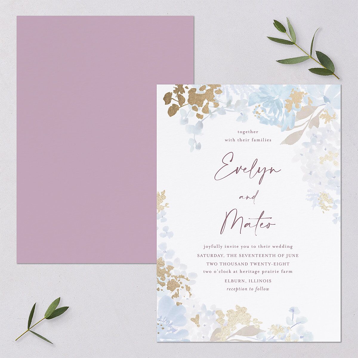 Hydrangea Garden Wedding Invitations Gold Slate Signature Blank No Standard