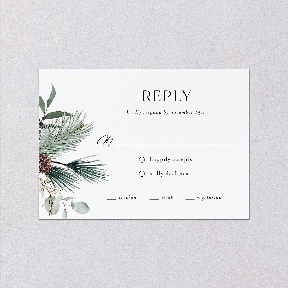 Rustic Pine Wedding Response Cards — view 1