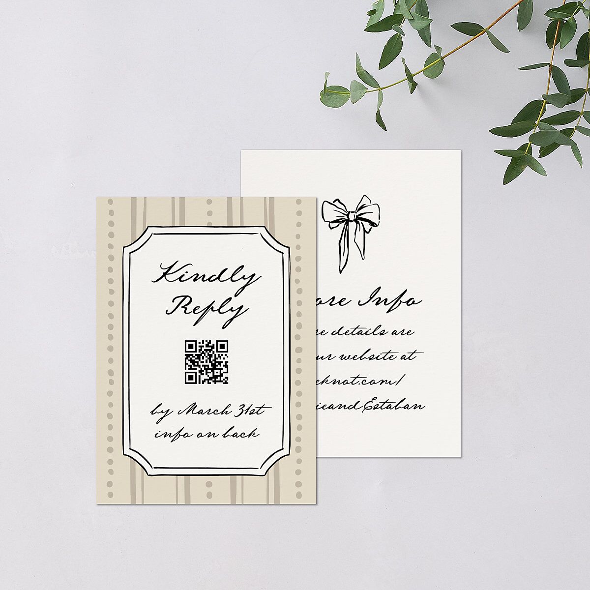 Vintage Candelabra with Bow QR Code RSVP Cards Bisque Signature Standard