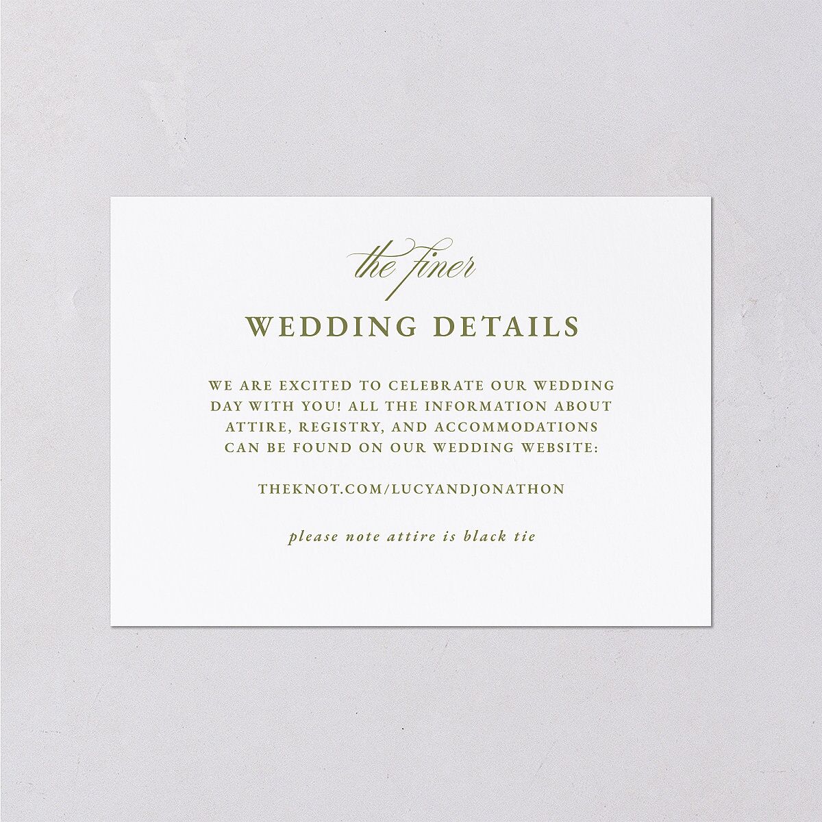 Branches Monogram Wedding Event Detail Cards Olive Signature Standard