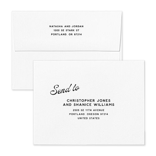 Retro Typography Photo Save the Date Magnet Envelopes Pure White Blue Return Address Signature Standard