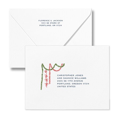 Happy Holidays Grid Pattern Photo Thank You Card Euro Envelopes White Regency Blue Both Recipient and Return Addresses Luxe Signature