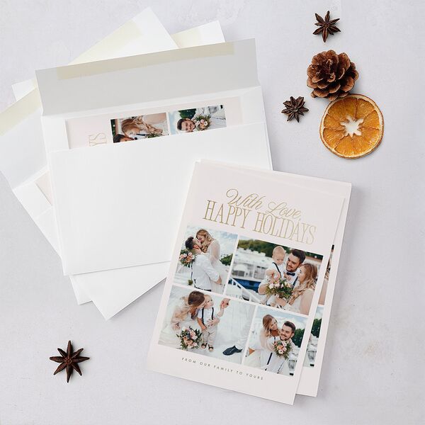 Hollywood Holiday Foil Holiday Cards Gold Greenery Signature Blank Standard Portrait