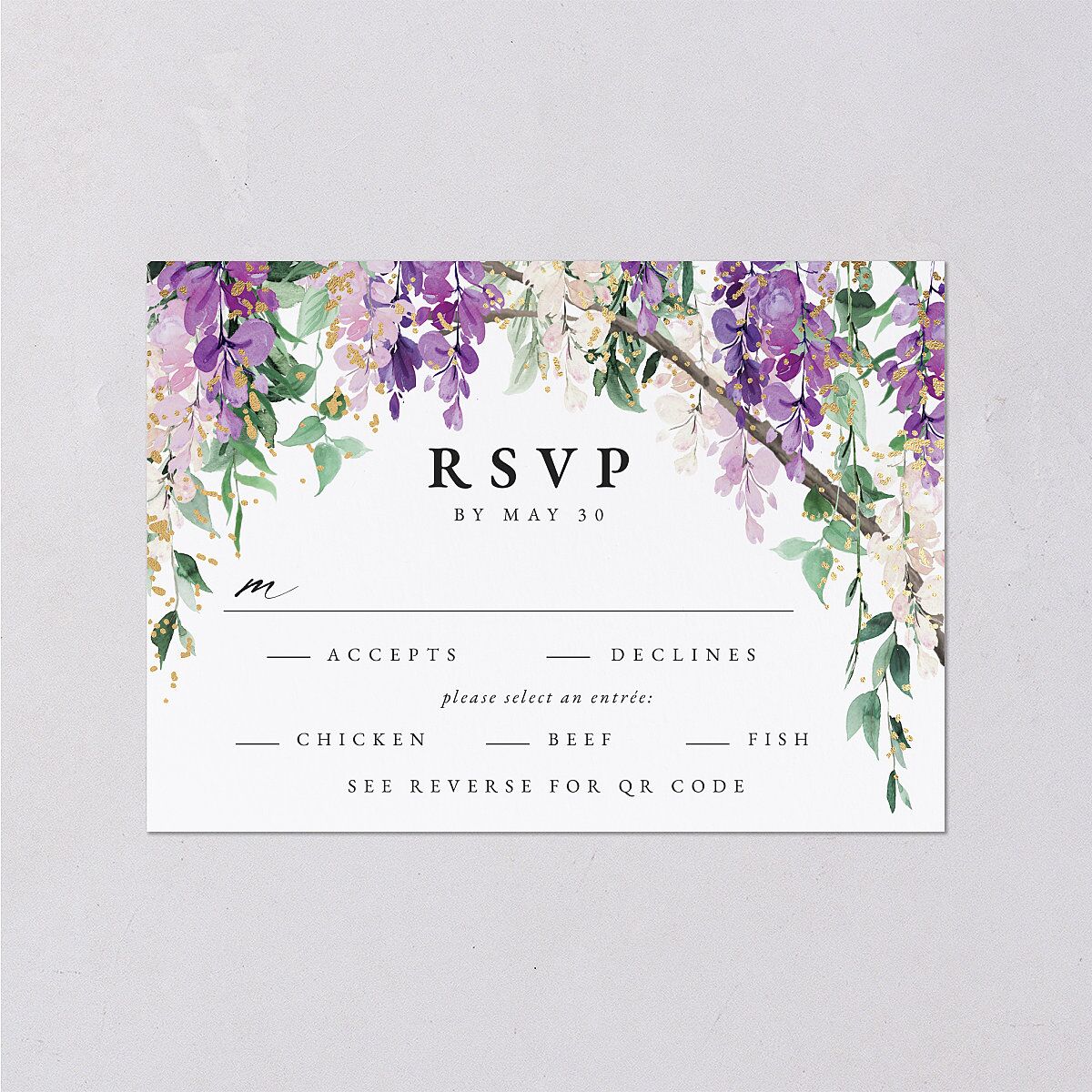 Sparkling Wisteria Wedding Response Cards — view 1