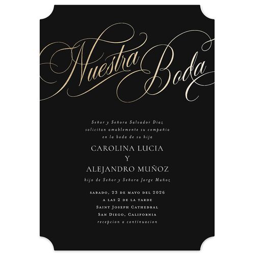 Nuestra Boda Wedding Invitations Gold Charcoal Signature Blank No Ticket