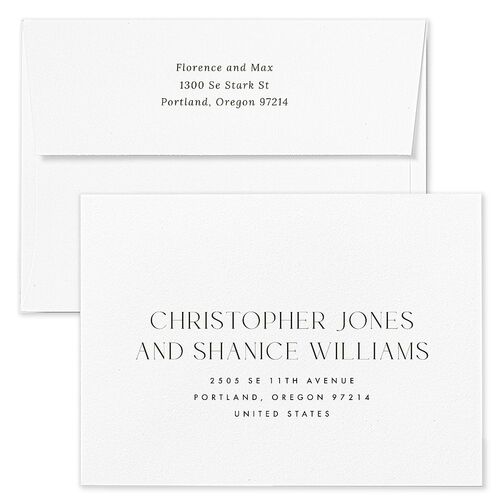 Modern Initials Rehearsal Dinner Invitation Envelopes White Olive Both Recipient and Return Addresses Signature Standard