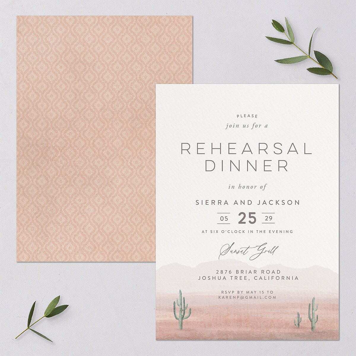 Painted Desert Rehearsal Dinner Invitations Dusty Rose Signature Blank Standard