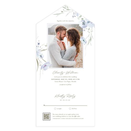 Floral Photo All-in-One Wedding Invitations Ocean Signature Light Both Recipient and Return Addresses No