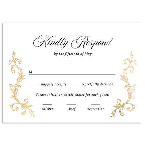 Vintage Regency Monogram Frame Foil Wedding Response Cards Midnight Gold Signature Standard