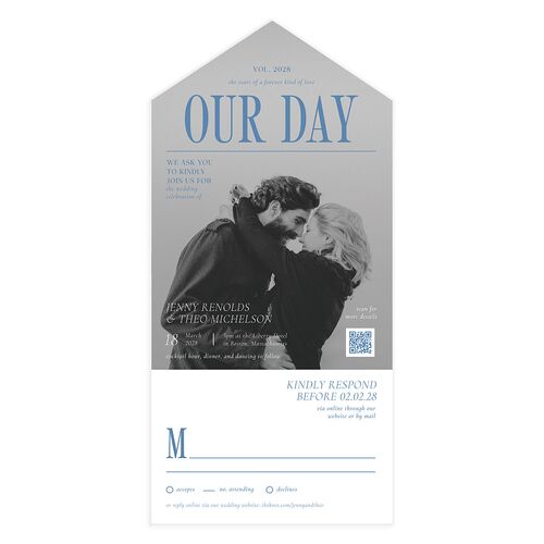 Magazine Cover All-in-One Wedding Invitations Aquamarine Signature Light Both Recipient and Return Addresses No
