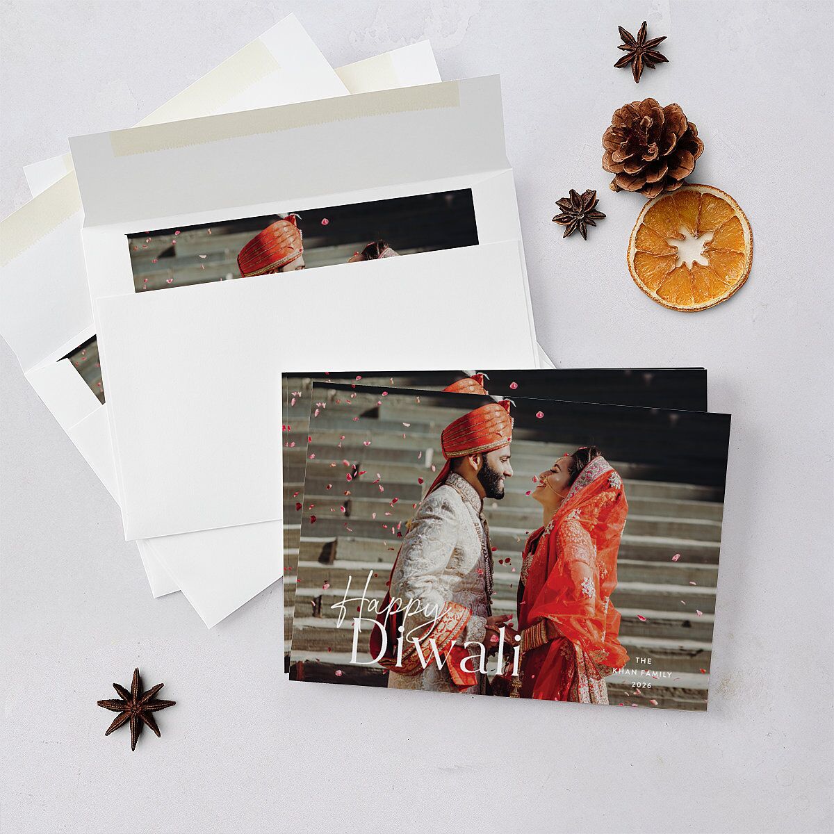 Happy Diwali Holiday Cards Raspberry Signature Blank Landscape Standard