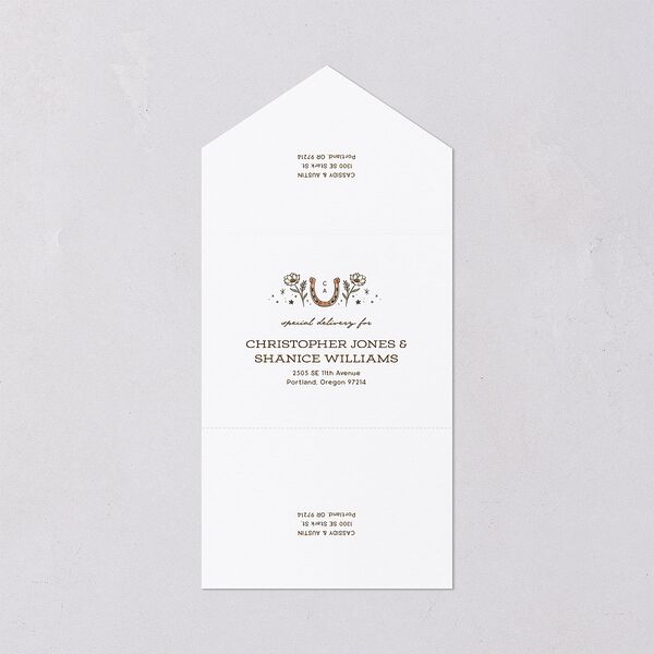 Southwestern Nouveau All-in-One Wedding Invitations Umber Signature Light Both Recipient and Return Addresses No