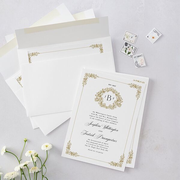 Black Tie Crest Wedding Invitations Pure White Signature Blank No Standard