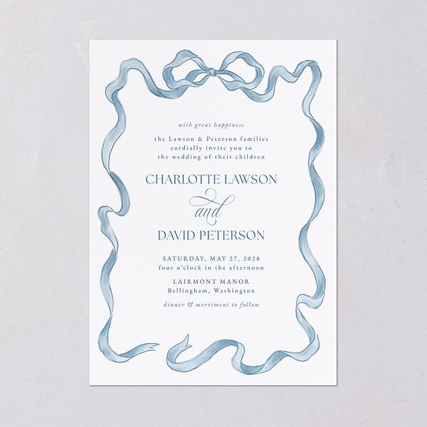 Vintage Bow Wedding Invitations Regency Blue Signature Blank No Standard