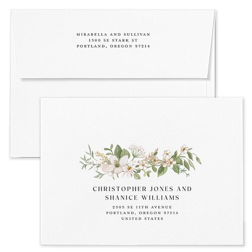 Whimsical Wildflower Garden Wedding Invitation Envelopes Linen Blue Return Address Standard Signature