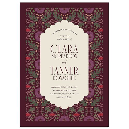 Ornate Garden Wedding Invitations Mauve Signature Blank No Standard