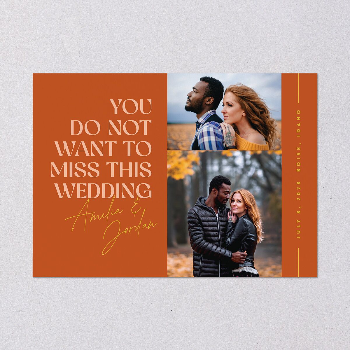 Wedding of the Century Save The Date Cards Burnt Orange Signature smooth Blank No Standard