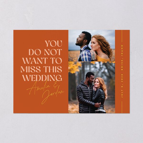 Wedding of the Century Save The Date Cards Burnt Orange Signature smooth Blank No Standard