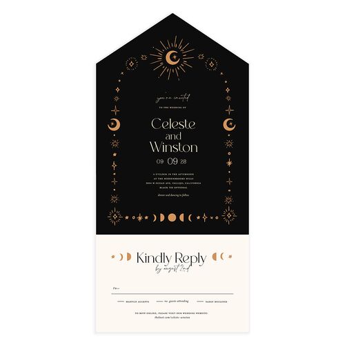 Celestial Galaxy All-in-One Wedding Invitations Midnight Signature Light Both Recipient and Return Addresses No