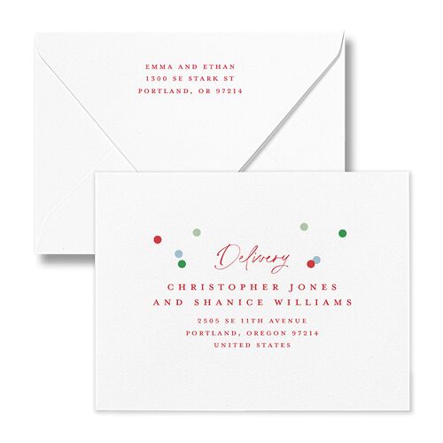 Instant Film Christmas Confetti Thank You Card Euro Envelopes White Ivory Both Recipient and Return Addresses Luxe Signature