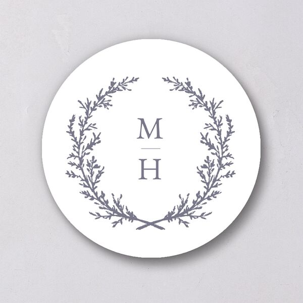 Monogram Branches Wedding Stickers Regency Blue Circle