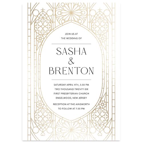 Chapel Arch Wedding Invitations Gold Pure White Signature Blank No Standard