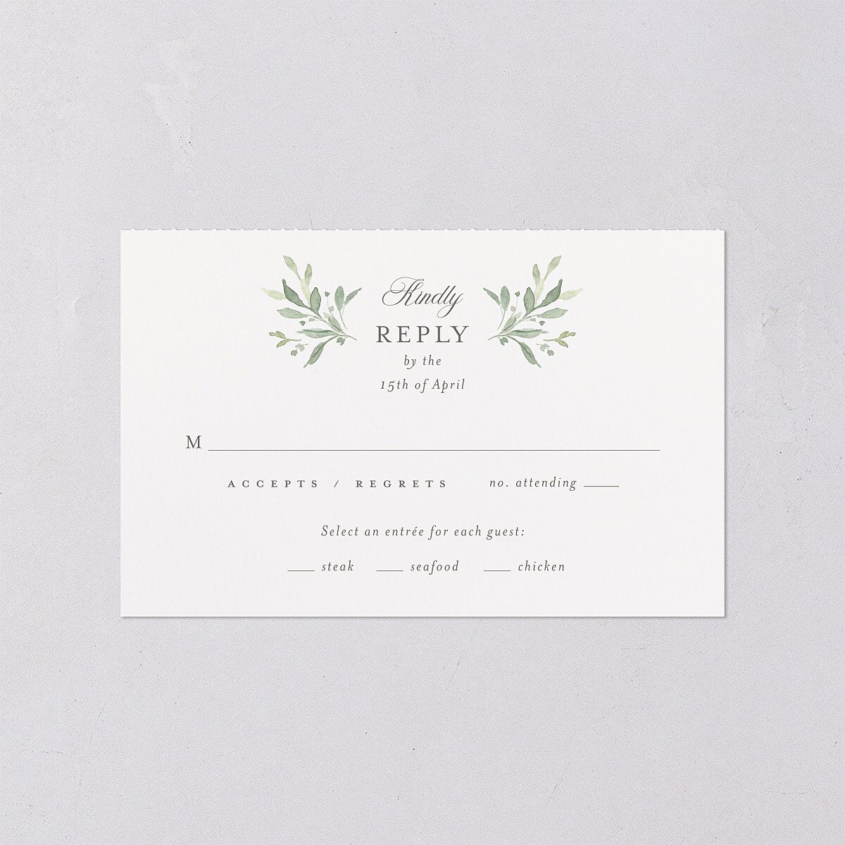 Religious Catholic Cross Greenery All-in-One Wedding Invitations Cotton Signature Light Both Recipient and Return Addresses No