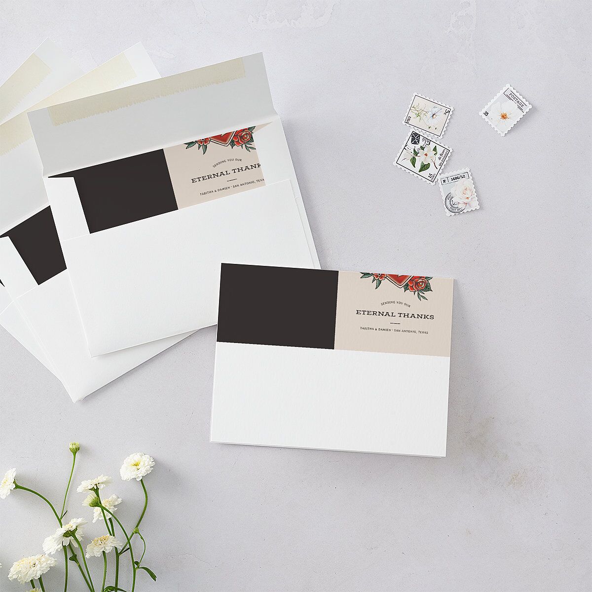 Til Death Tattoos Thank You Cards Linen Signature