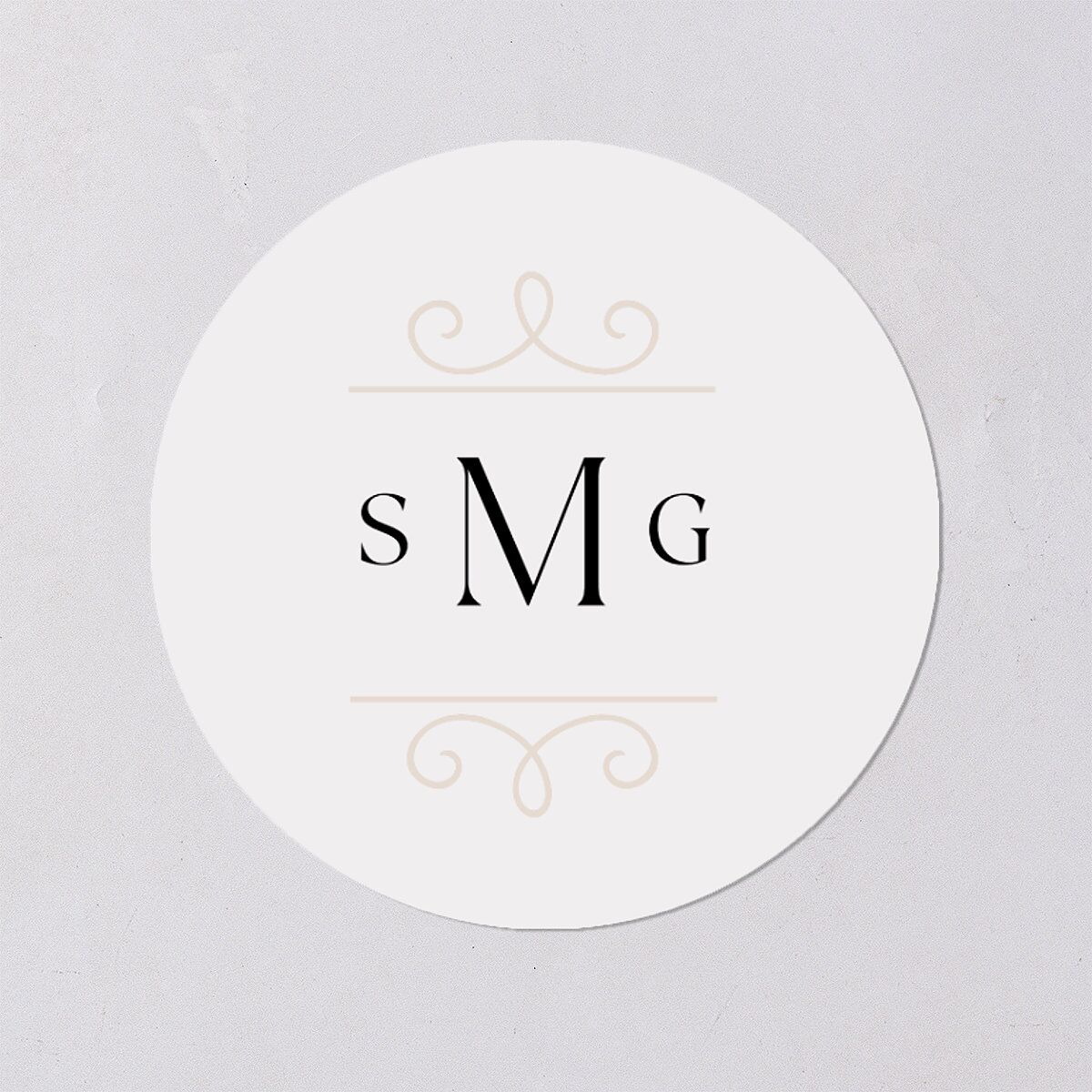 Monogram Flourish Wedding Stickers Pure White Circle