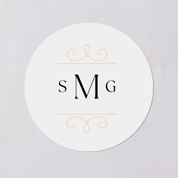 Monogram Flourish Wedding Stickers Pure White Circle
