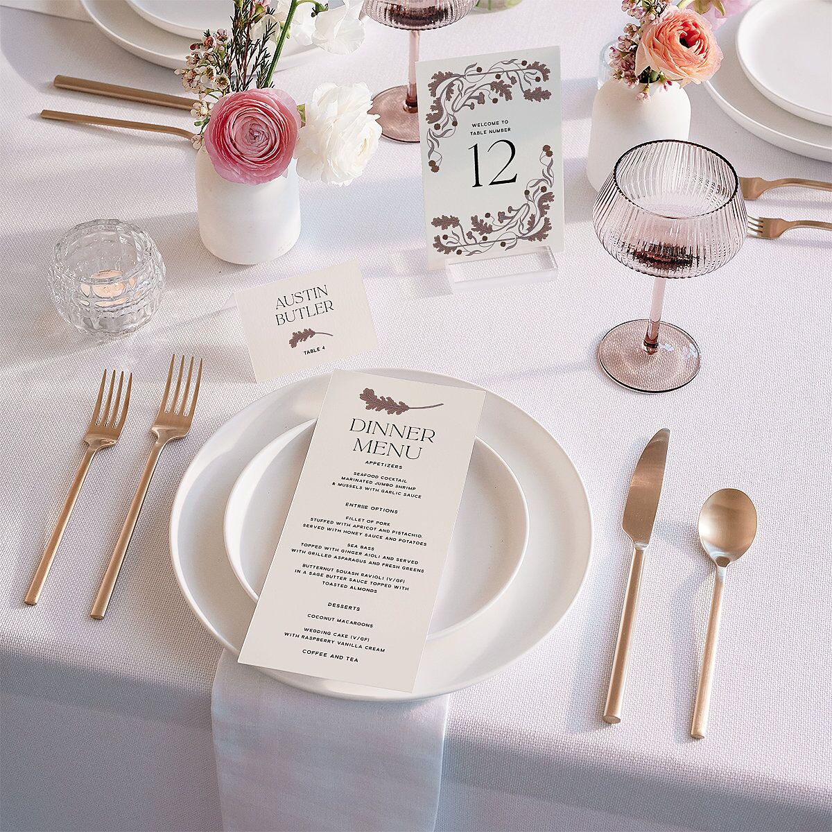 Climbing Leaves Table Numbers Copper Signature