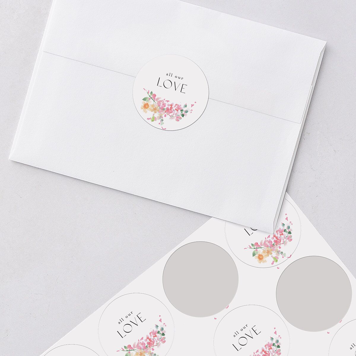 Pastel Flower Arch Wedding Stickers Pink Cotton Circle