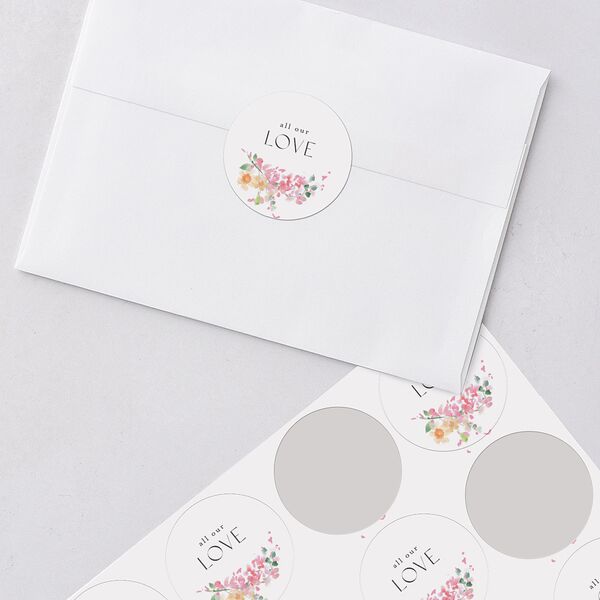 Pastel Flower Arch Wedding Stickers Pink Cotton Circle